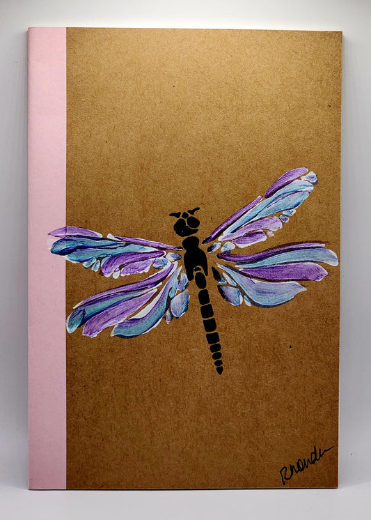 Hand-painted Dragonfly on Cardboard Journal with Bright Binder Edge