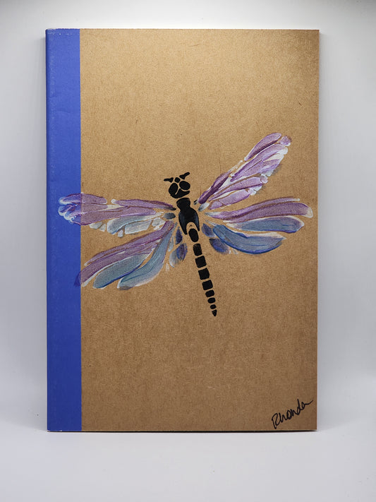 Hand-painted Dragonfly on Cardboard Journal with Bright Binder Edge